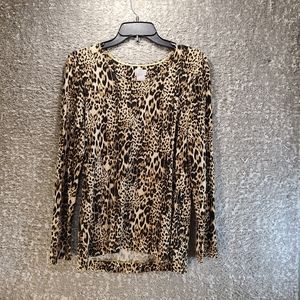Chicos Top Womens 0 US S Animal Print Long Sleeve Casual Ladies Rayon Shirt